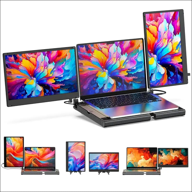 SMISEACOW Laptop Screen - 360° Rotation F3 Portable Monitor Triple, Horizontal and Vertical with Stand, 14 Inch IPS FHD 1080P, Compatible with PS5, Windows/Mac and Laptop/Mini PC