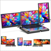 SMISEACOW Laptop Screen - 360° Rotation F3 Portable Monitor Triple, Horizontal and Vertical with Stand, 14 Inch IPS FHD 1080P, Compatible with PS5, Windows/Mac and Laptop/Mini PC