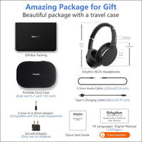 Srhythm NC25 Hybrid Noise Cancelling Headphones Over Ear, Wireless Bluetooth 5.3, 50H Playtime, Low Latency, Transparency Mode