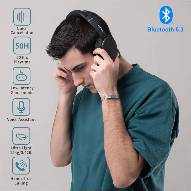 Srhythm NC25 Hybrid Noise Cancelling Headphones Over Ear, Wireless Bluetooth 5.3, 50H Playtime, Low Latency, Transparency Mode