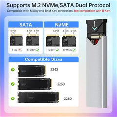 SSK M.2 NVME SATA SSD Enclosure Adapter, USB 3.2 Gen 2 (10 Gbps) to NVME PCI-E SATA M-Key/(B+M) Key Solid State Drive External Enclosure Aluminum Support UASP Trim for SSDs...