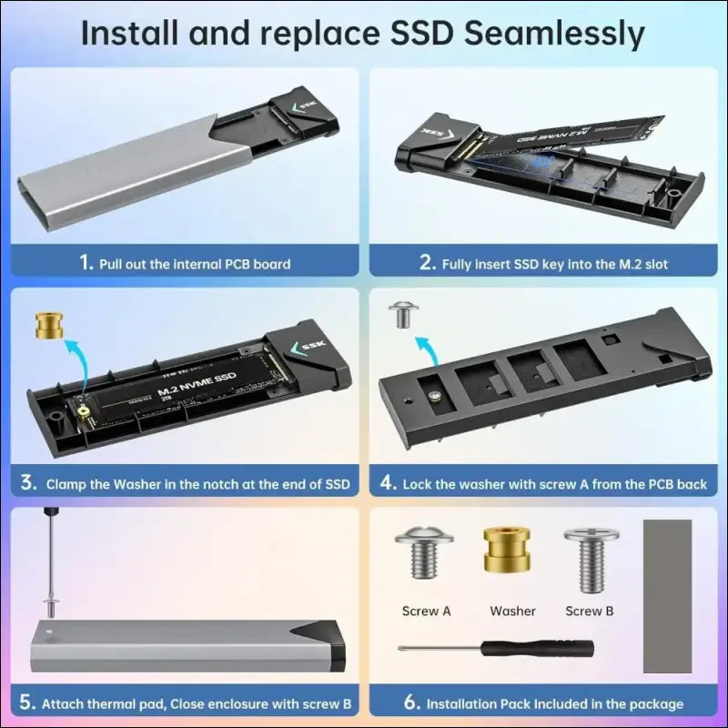 SSK M.2 NVME SATA SSD Enclosure Adapter, USB 3.2 Gen 2 (10 Gbps) to NVME PCI-E SATA M-Key/(B+M) Key Solid State Drive External Enclosure Aluminum Support UASP Trim for SSDs...