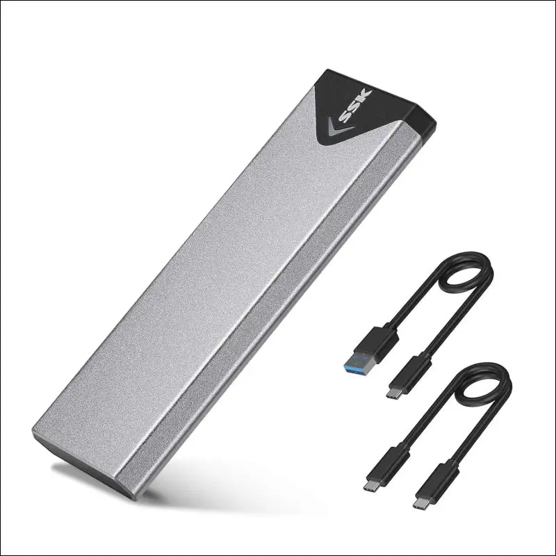 SSK M.2 NVME SATA SSD Enclosure Adapter, USB 3.2 Gen 2 (10 Gbps) to NVME PCI-E SATA M-Key/(B+M) Key Solid State Drive External Enclosure Aluminum Support UASP Trim for SSDs...