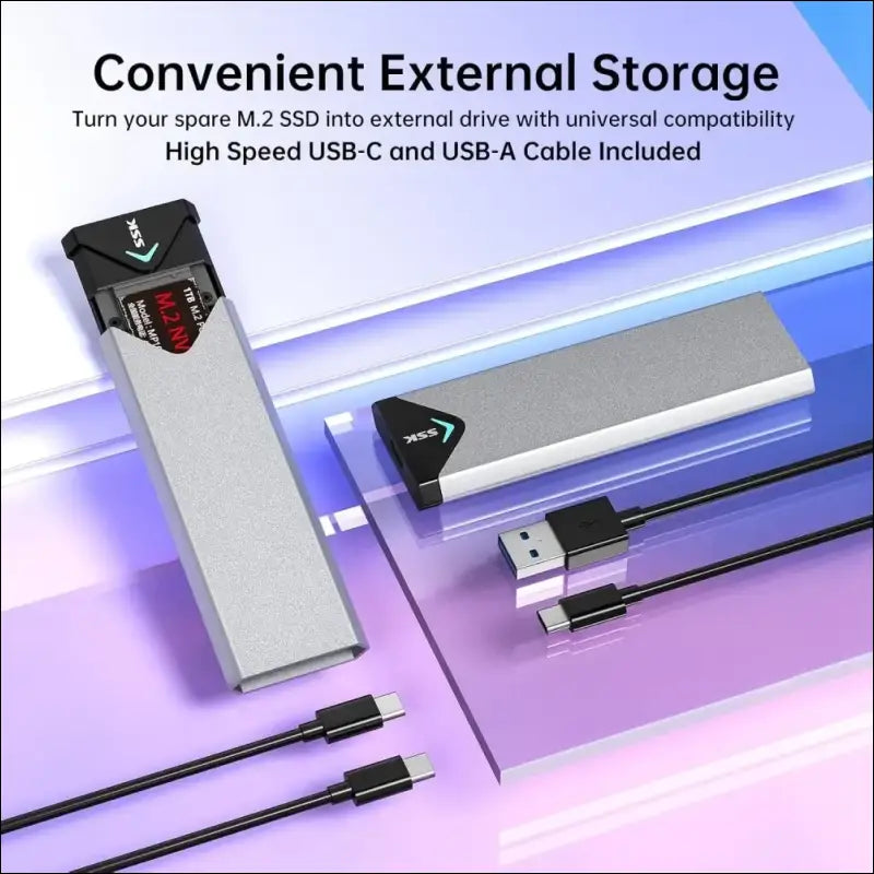 SSK M.2 NVME SATA SSD Enclosure Adapter, USB 3.2 Gen 2 (10 Gbps) to NVME PCI-E SATA M-Key/(B+M) Key Solid State Drive External Enclosure Aluminum Support UASP Trim for SSDs...