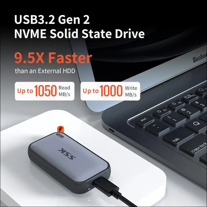 SSK Portable SSD 2TB External Solid State Drives, up to 1050MB/s USB C SSD External Hard Drive USB 3.2 Gen2 for iPhone 15/Pro, Windows, Mac, Android Phones and Tablets