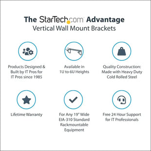 StarTech RK119WALLV 1U 19-Inch Steel Vertical Wall Mount Equipment Rack Bracket (Black)