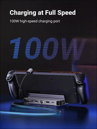 Steam Deck Dock, 6-in-1 Docking Station Aluminum Stand with 4K@60Hz HDMI, Gigabit Ethernet, 100W PD, USB A and C Data Ports for Switch OLED, Legion Go, ROG Ally and More