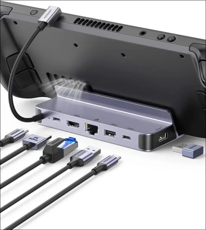 Steam Deck Dock, 6-in-1 Docking Station Aluminum Stand with 4K@60Hz HDMI, Gigabit Ethernet, 100W PD, USB A and C Data Ports for Switch OLED, Legion Go, ROG Ally and More