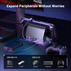 Steam Deck Dock, 9-in-1 USB C Docking Station, Adjustable and Foldable Stand, 4K@60Hz HDMI, Gigabit Ethernet, 100W PD, 10Gbps Type C& A, SD/TF Card Reader for Switch OLED, Legion Go, ROG Ally