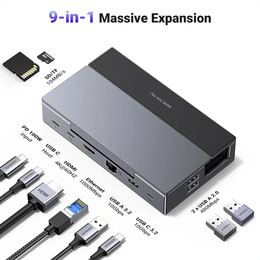 Steam Deck Dock, 9-in-1 USB C Docking Station, Adjustable and Foldable Stand, 4K@60Hz HDMI, Gigabit Ethernet, 100W PD, 10Gbps Type C& A, SD/TF Card Reader for Switch OLED, Legion Go, ROG Ally