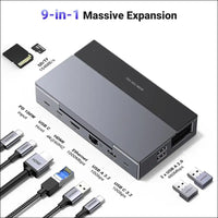Steam Deck Dock, 9-in-1 USB C Docking Station, Adjustable and Foldable Stand, 4K@60Hz HDMI, Gigabit Ethernet, 100W PD, 10Gbps Type C& A, SD/TF Card Reader for Switch OLED, Legion Go, ROG Ally