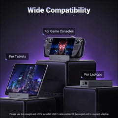 Steam Deck Dock, 9-in-1 USB C Docking Station, Adjustable and Foldable Stand, 4K@60Hz HDMI, Gigabit Ethernet, 100W PD, 10Gbps Type C& A, SD/TF Card Reader for Switch OLED, Legion Go, ROG Ally
