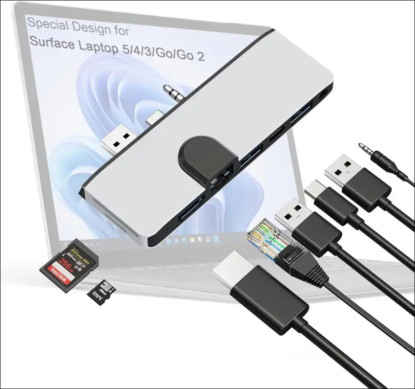 Surface Laptop 5/4/3, Surface Laptop Go Hub Docking Station with 4K@30HZ HDMI,100Mbps RJ45, 2*USB 3.0, USB-C, SD/TF,3.5mm Audio Port, Dual Display Accessories for Surface Laptop 3/4/5,Laptop Go