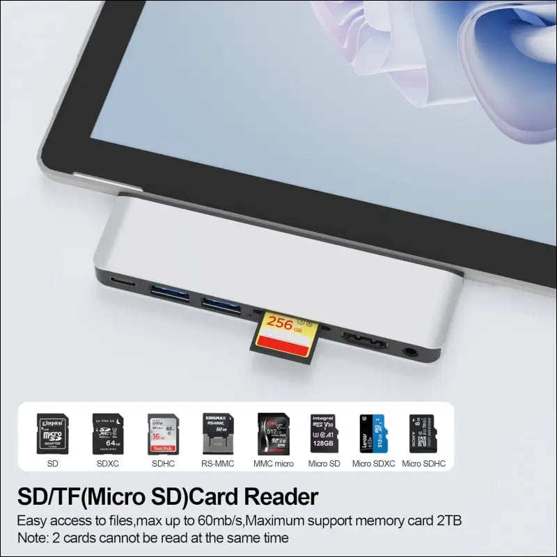 Surface Pro 11/10/9 Hub with 4k HDMI, USB C Thunerdbolt 4(Display+PD Charging+Data), USB 3.0 * 2, SD&TF Card Slot, 3.5mm Audio, Triple Display(Surface Pro 9+HDMI+USB C) for Surface Pro 11/10/9