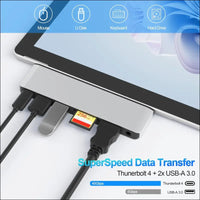 Surface Pro 11/10/9 Hub with 4k HDMI, USB C Thunerdbolt 4(Display+PD Charging+Data), USB 3.0 * 2, SD&TF Card Slot, 3.5mm Audio, Triple Display(Surface Pro 9+HDMI+USB C) for Surface Pro 11/10/9