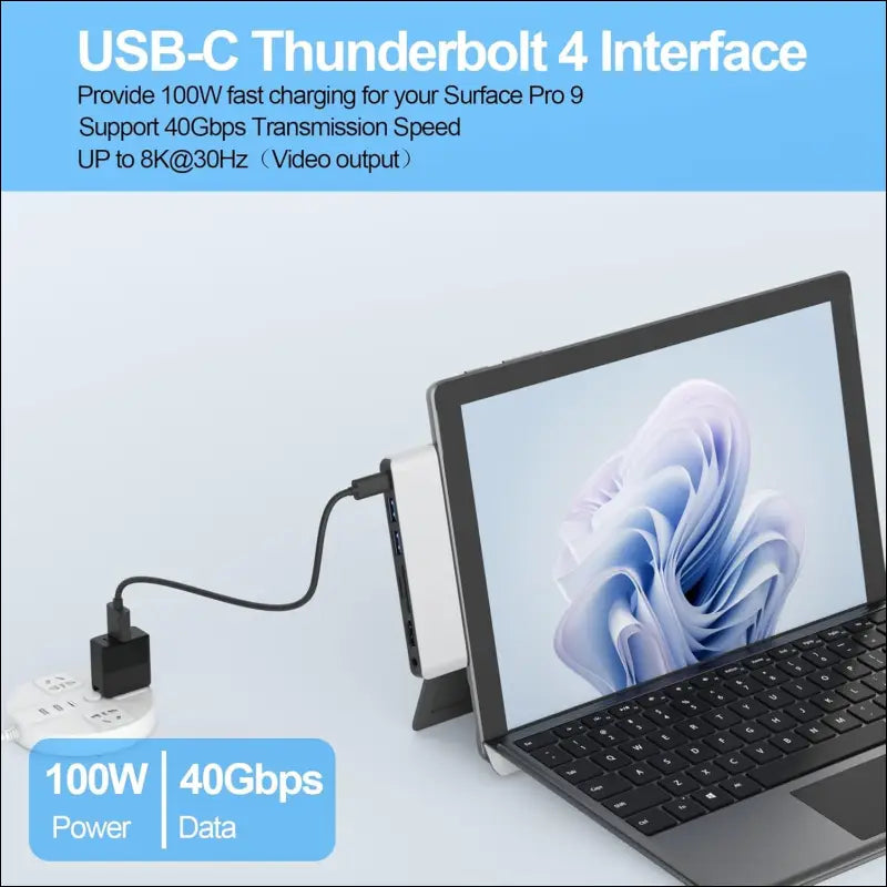 Surface Pro 11/10/9 Hub with 4k HDMI, USB C Thunerdbolt 4(Display+PD Charging+Data), USB 3.0 * 2, SD&TF Card Slot, 3.5mm Audio, Triple Display(Surface Pro 9+HDMI+USB C) for Surface Pro 11/10/9