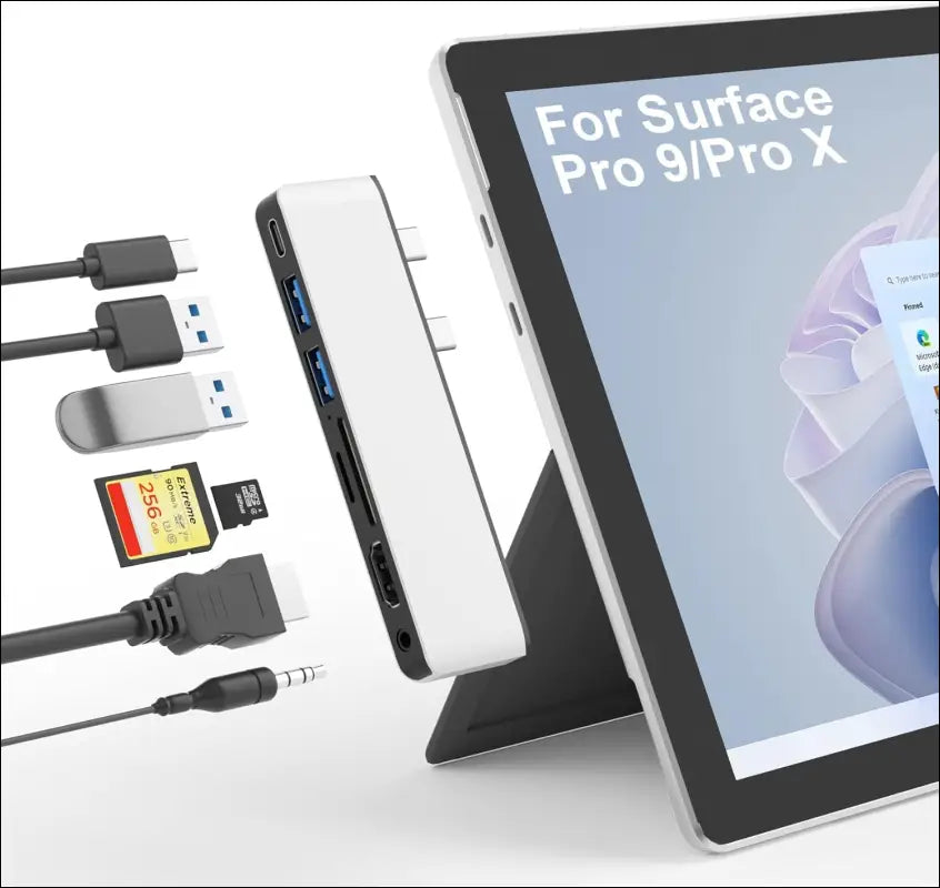 Surface Pro 11/10/9 Hub with 4k HDMI, USB C Thunerdbolt 4(Display+PD Charging+Data), USB 3.0 * 2, SD&TF Card Slot, 3.5mm Audio, Triple Display(Surface Pro 9+HDMI+USB C) for Surface Pro 11/10/9