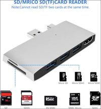 Surface Pro 4/Pro 5/Pro 6 Docking Station USB Hub USB 3.0 Hub Adapter, SD & TF/Micro SD Memory Card Reader, 4K HDMI Port Converter Accessories for Microsoft Surface Pro 6/5/4