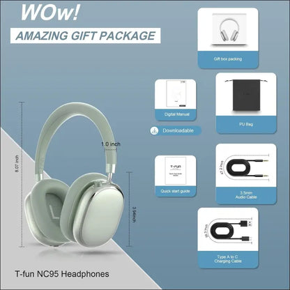 T-fun NC95 Hybrid Active Noise Cancelling Headphones, Over Ear Headphones Wireless Bluetooth 5.3, Built-in Mic, 65H Playtime, App Control, Hi-Res Audio, Comfort Fit, Clear Calls...