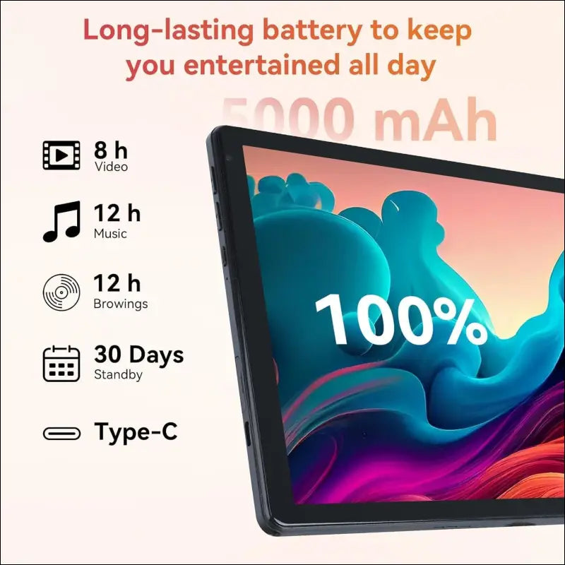 Tablet,10.1" Android Tablet with Octa-core Processor 10GB RAM 128GB ROM HD IPS Touchscreen 8H Battery, Wi-Fi 6, BT 5.0, Dual Camera, Google Tablets 2024