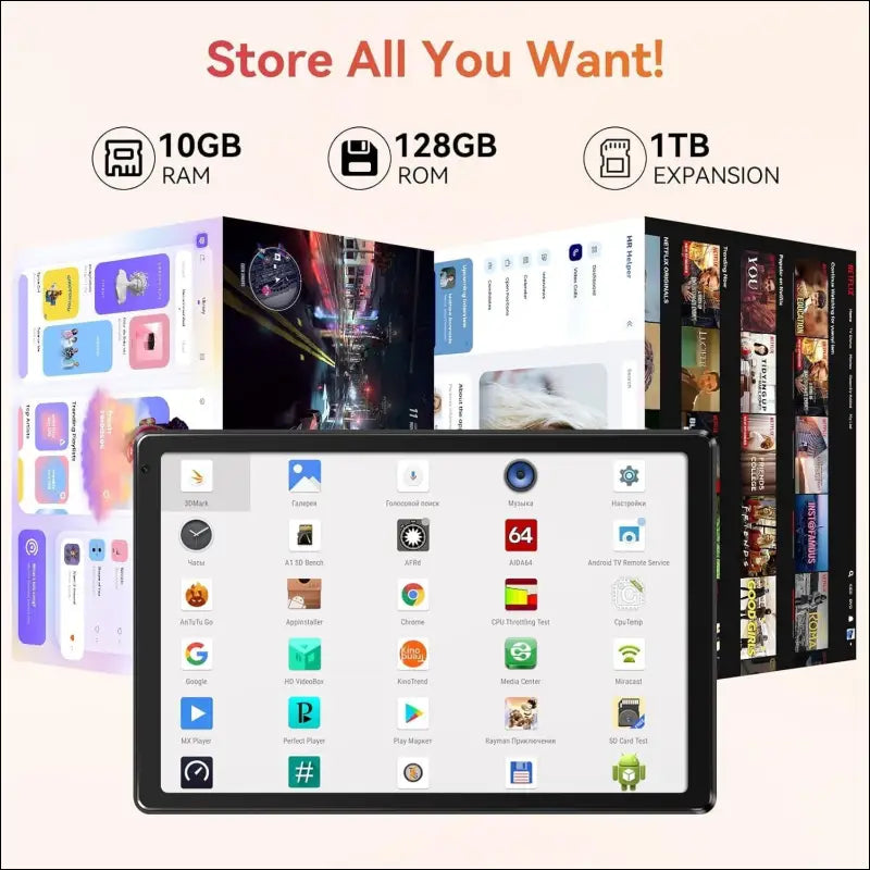 Tablet,10.1" Android Tablet with Octa-core Processor 10GB RAM 128GB ROM HD IPS Touchscreen 8H Battery, Wi-Fi 6, BT 5.0, Dual Camera, Google Tablets 2024