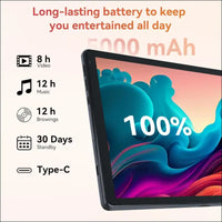 Tablet,10.1" Android Tablet with Octa-core Processor 10GB RAM 128GB ROM HD IPS Touchscreen 8H Battery, Wi-Fi 6, BT 5.0, Dual Camera, Google Tablets 2024