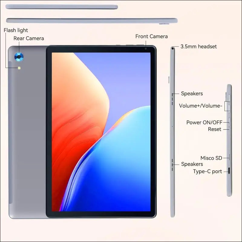 Tablet,10.1" Android Tablet with Octa-core Processor 10GB RAM 128GB ROM HD IPS Touchscreen 8H Battery, Wi-Fi 6, BT 5.0, Dual Camera, Google Tablets 2024