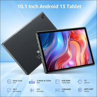 Tablet 10.1 inch Android 13 : Octa-Core Processor 2.0GHz, 6GB RAM 128GB ROM (1TB TF) | 2.4G/5G WiFi, Google GMS Bluetooth5.0 Dual Cameras