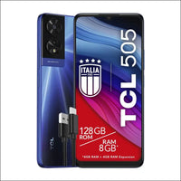 TCL 505-4G Smartphone 6.75 HDplus 90Hz, 128GB, 8GB RAM, 50MP Hybrid Camera, Android 14, 5010mAh Battery, Dual Sim, Ocean Blue, Additional USB Type-C Cable