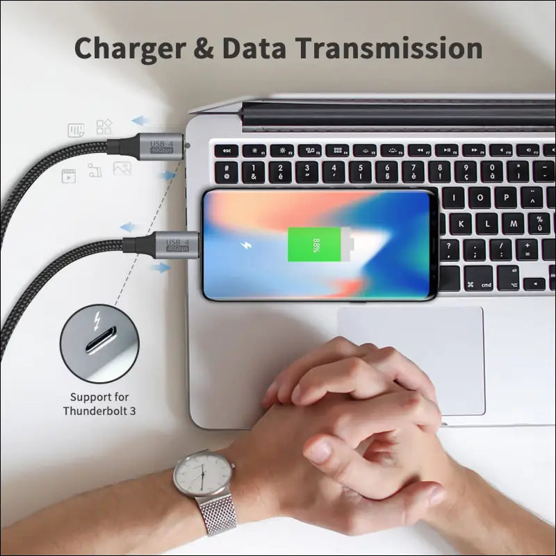 Thunderbolt 3 Cable 1Ft/50Cm, 40Gbps USB4 Cable Support 100W PD Fast Charging 8K@60Hz Video Compatible with Thunderbolt 4 and USB Type C for Macbook Pro Air,Hub,Docking and More(Nylon Braided)