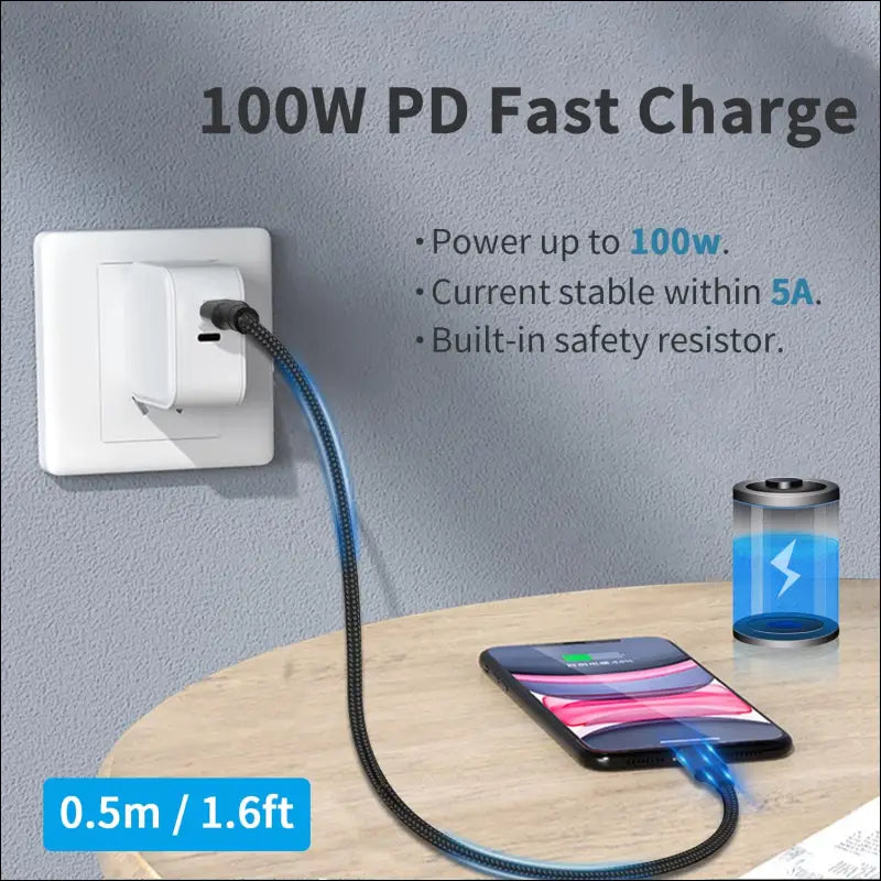 Thunderbolt 3 Cable 1Ft/50Cm, 40Gbps USB4 Cable Support 100W PD Fast Charging 8K@60Hz Video Compatible with Thunderbolt 4 and USB Type C for Macbook Pro Air,Hub,Docking and More(Nylon Braided)