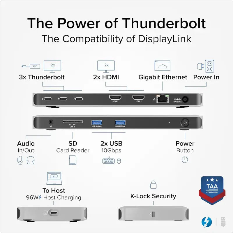 Thunderbolt 4 Dock for Quad Monitors 100W, Thunderbolt Docking Station Connects up to Four 4K Monitors for Windows and Mac Laptops, 2x HDMI, 4x Thunderbolt 4/USB C, Driver Required TBT-6950PD