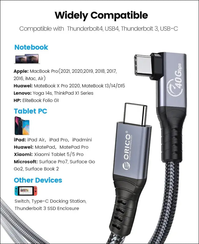 Thunderbolt 4 USB 4 Cable Compatible with Thunderbolt 3 with PD 100W (20V/5A), 40Gb Data Transmission, 8K@60Hz Dual 4K@60Hz for Phones, Tablets and Laptops (0.3M, Right Angle)