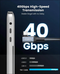 Thunderbolt 4 USB 4 Cable Compatible with Thunderbolt 3 with PD 100W (20V/5A), 40Gb Data Transmission, 8K@60Hz Dual 4K@60Hz for Phones, Tablets and Laptops (0.3M, Right Angle)