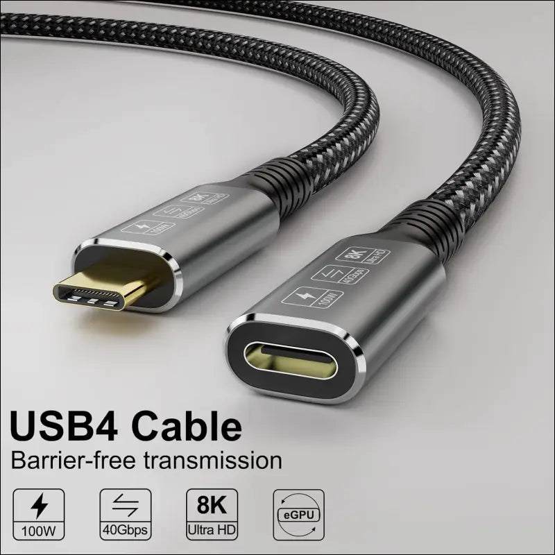 Thunderbolt 4 USB4 8K Cable, 0.8M Male to Female, USB-C Compatible, 40Gbps Data, 100W PD, Macbook Pro, Dell XPS, Egpu