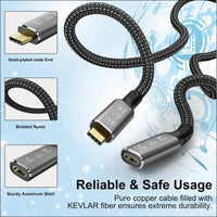 Thunderbolt 4 USB4 8K Cable, 0.8M Male to Female, USB-C Compatible, 40Gbps Data, 100W PD, Macbook Pro, Dell XPS, Egpu