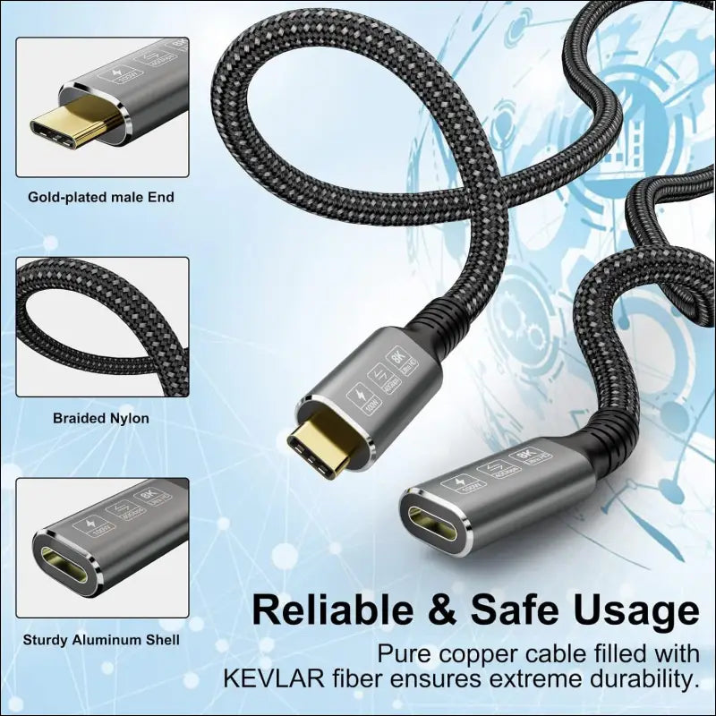 Thunderbolt 4 USB4 8K Cable, 0.8M Male to Female, USB-C Compatible, 40Gbps Data, 100W PD, Macbook Pro, Dell XPS, Egpu