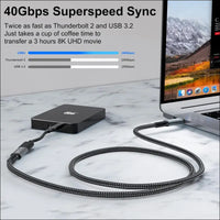 Thunderbolt 4 USB4 8K Cable, 0.8M Male to Female, USB-C Compatible, 40Gbps Data, 100W PD, Macbook Pro, Dell XPS, Egpu