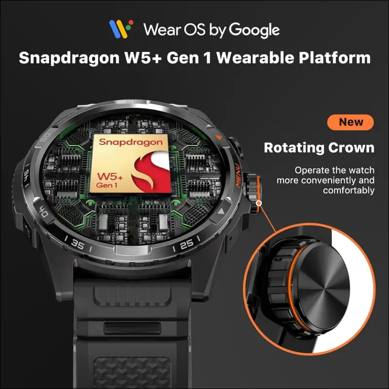 TicWatch Atlas Smartwatch for Men Android Wear OS Smart Watch Outdoor 90 Hrs Battery 110+ Workout Modes Fitness Tracker 5ATM GPS Compass Android Compatible Only