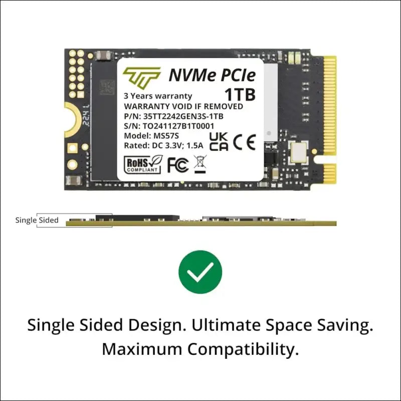 Timetec 1TB M.2 2242 SSD NVMe PCIe Gen3x4 Single Sided Read/Write Speed Up to 2,500/1,700 MB/s Compatible with Lenovo Thinkpad X1 Nano Gen 2 /ThinkPad 11e Yoga Gen 6 /Thinkpad...