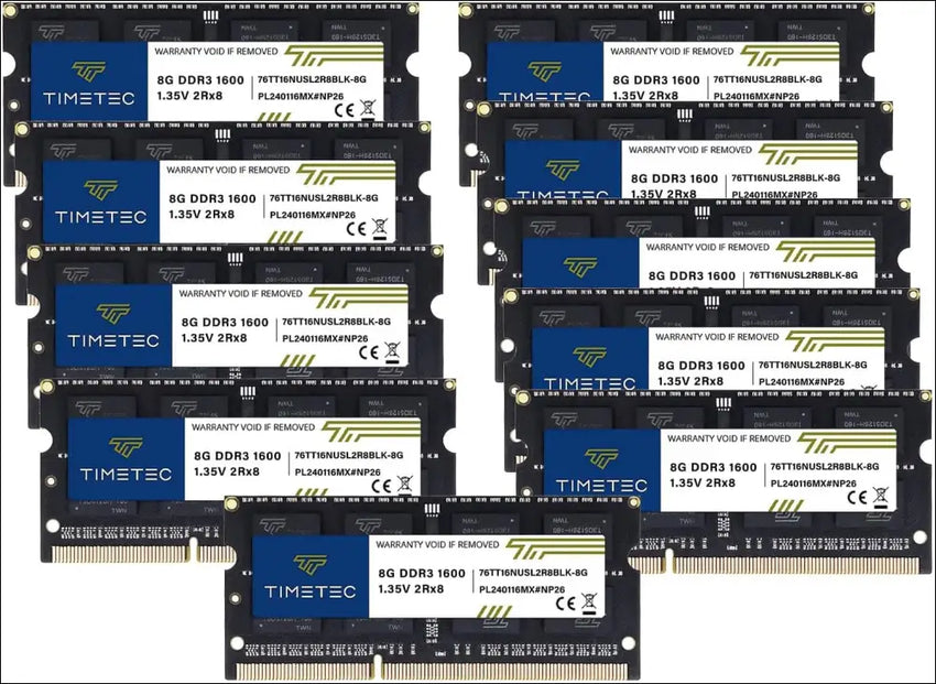 Timetec 80GB KIT(10x8GB) DDR3L / DDR3 1600MHz (DDR3L-1600) PC3L-12800 / PC3-12800 Non-ECC Unbuffered 1.35V/1.5V CL11 2Rx8 204 Pin SODIMM Laptop Notebook PC Computer Memory RAM...