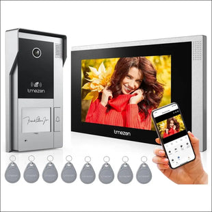 TMEZON 4 Wire WiFi Video Intercom System Doorbell with Camera and 7 Inch Monitor IP 1080P Wired Video Door Phone No Monthly Fees,Support Remote