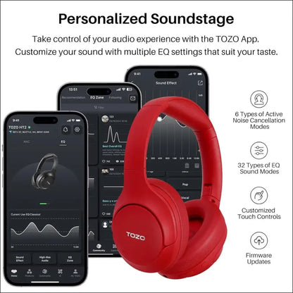 TOZO HT2 Hybrid Active Noise Cancelling Wireless Headphones, 60H Playtime Lossless Audio Over Ear Bluetooth Headphones, Hi-Res Audio Deep Bass Foldable Lightweight Headset for...