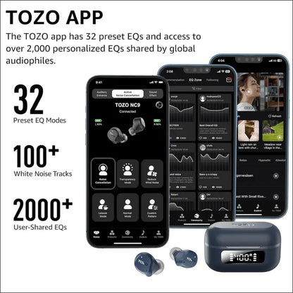 TOZO New Hybrid Active Noise Cancelling Wireless Earbuds, 6 Mics ENC Clear Call, IPX8 Waterproof, in Ear Bluetooth 5.3 Headphones Stereo Bass Heasets 59H Playtime with LED...