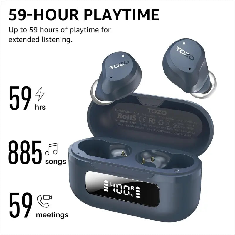 TOZO New Hybrid Active Noise Cancelling Wireless Earbuds, 6 Mics ENC Clear Call, IPX8 Waterproof, in Ear Bluetooth 5.3 Headphones Stereo Bass Heasets 59H Playtime with LED...