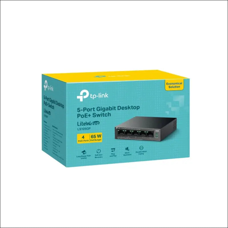 TP-Link 5-Port Gigabit Desktop Ethernet Switch with 4-Port PoE + 65 W PoE Budget PoE Auto Recovery Plug & Play Metal