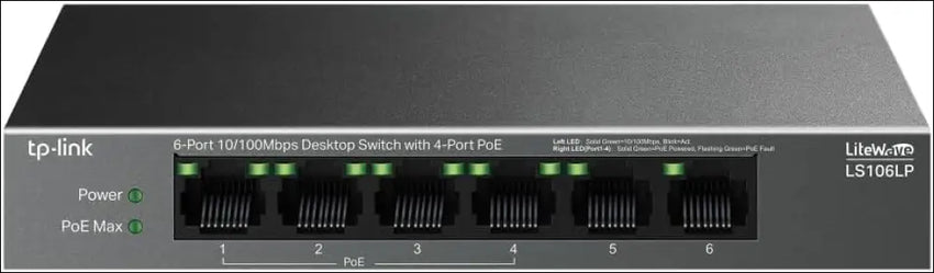 TP-Link 6-Port 10/100Mbps Desktop Ethernet Switch with 4-Port PoE 41 W PoE Budget Up to 250m PoE Auto Recovery Energy