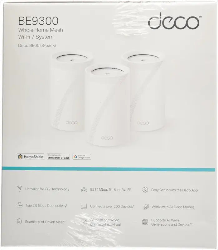 Tp-Link Deco BE11000 Tri-Band Whole Home Mesh Wifi 7, up to 11 Gbps, MLO, 320 Mhz, 6 Ghz Band, Seamless AI Roaming, Homeshield Security, Gaming & Streaming, Smart Home (Deco Be65(3-Pack))
