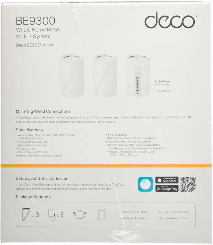 Tp-Link Deco BE11000 Tri-Band Whole Home Mesh Wifi 7, up to 11 Gbps, MLO, 320 Mhz, 6 Ghz Band, Seamless AI Roaming, Homeshield Security, Gaming & Streaming, Smart Home (Deco Be65(3-Pack))