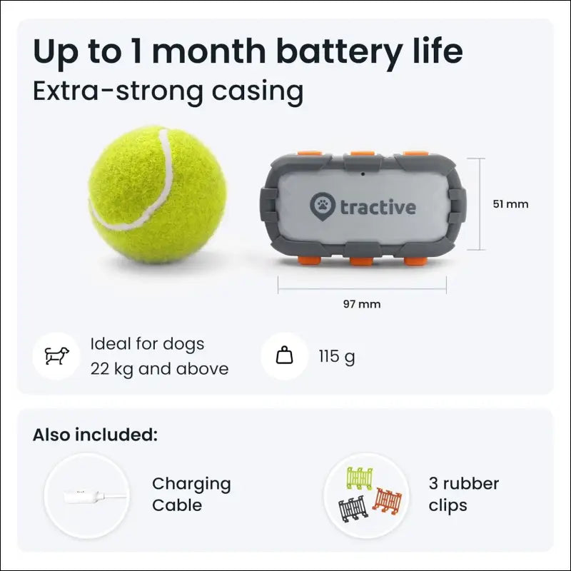 Tractive GPS Dog Tracker XL Adventure, Bite-Proof Fiberglass Casing, Up to 1 Month Battery, Market Leader, Worldwide Real-time Location Tracking, Escape Alerts, Monitor...